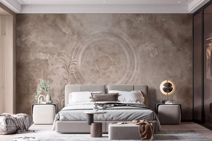 murales de pared Motivo circular ornamental sobre un fondo texturizado w05727