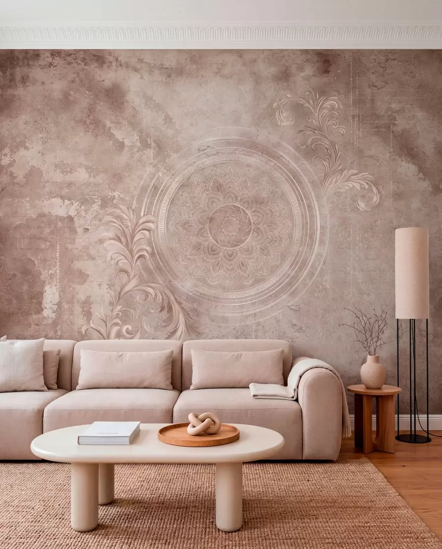 murales de pared Motivo circular ornamental sobre un fondo texturizado w05727