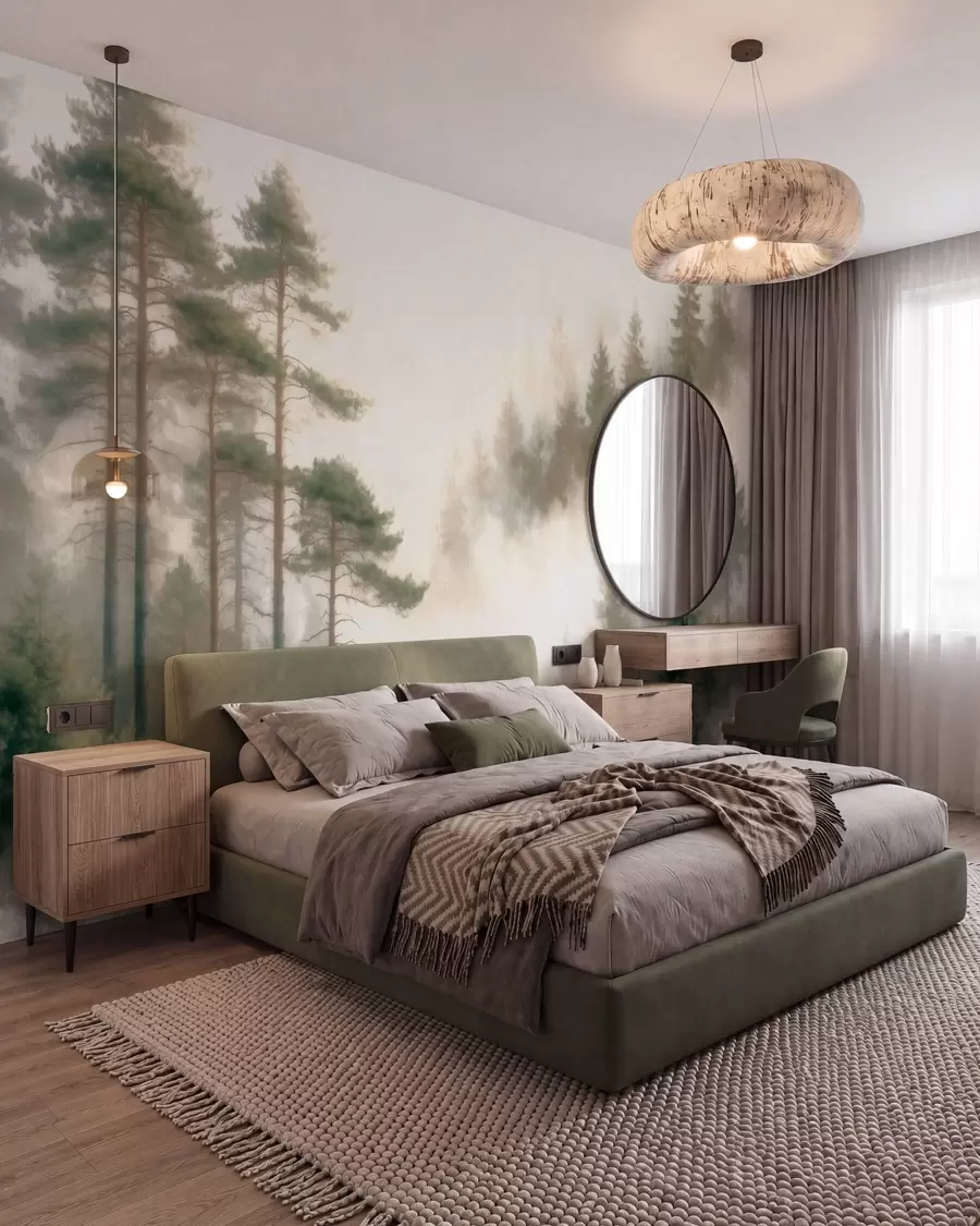 murales de pared Amanecer entre los pinos w09916