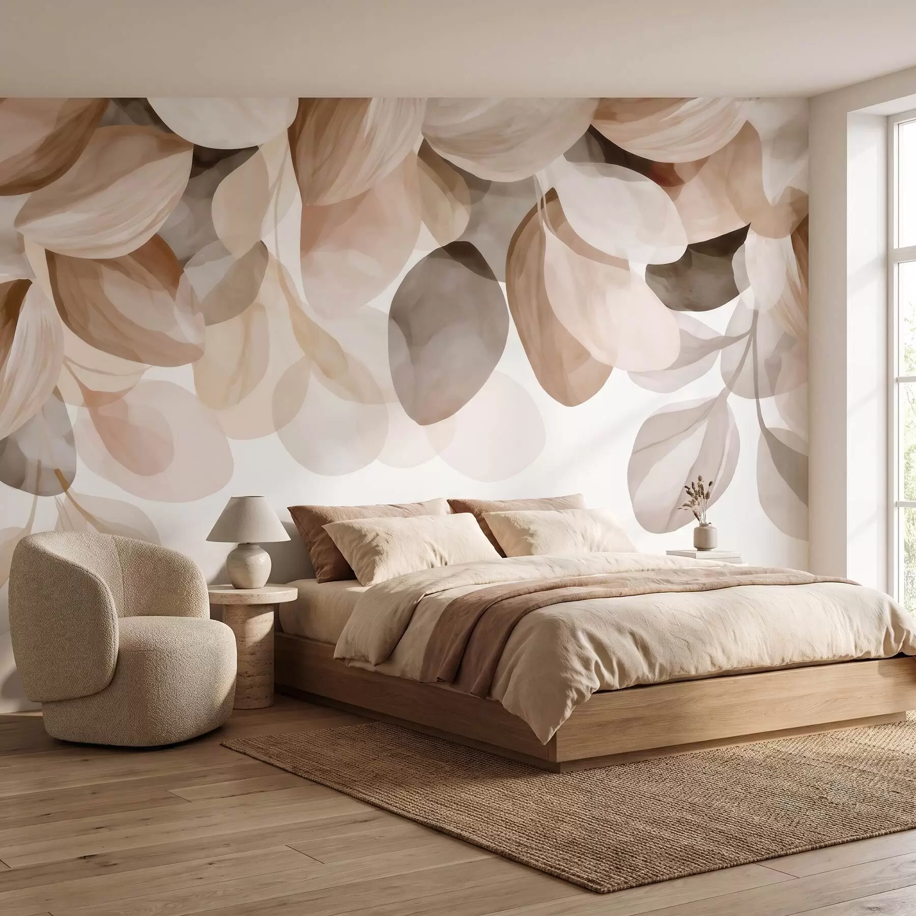 murales de pared Hojas colgantes de color beige en estilo acuarela w09923