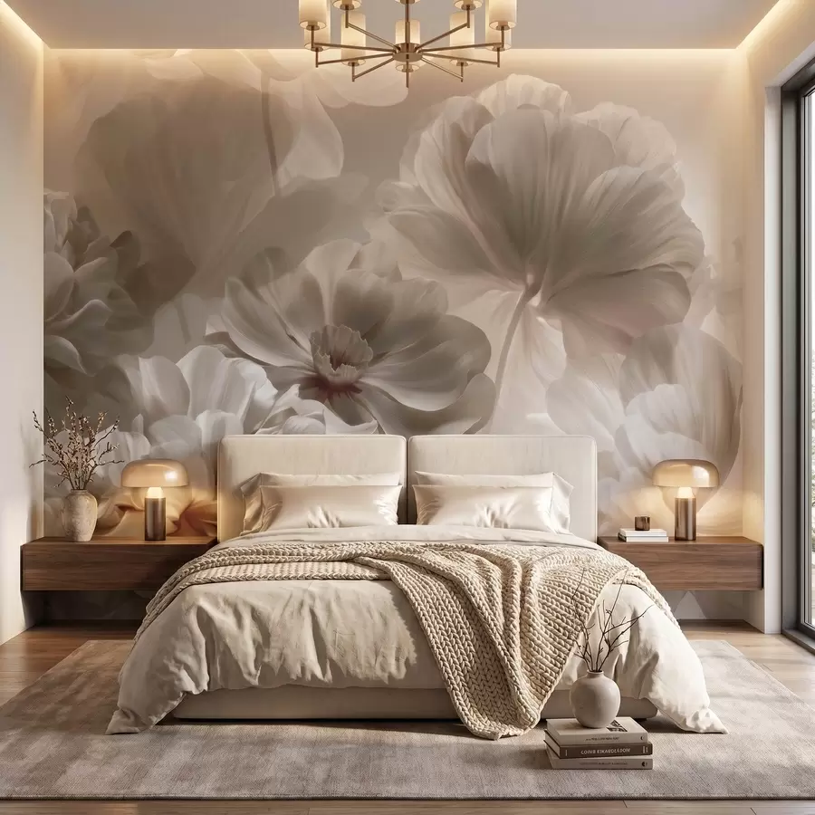 murales de pared Pétalos de magnolia en color crema, estilo abstracto w09937