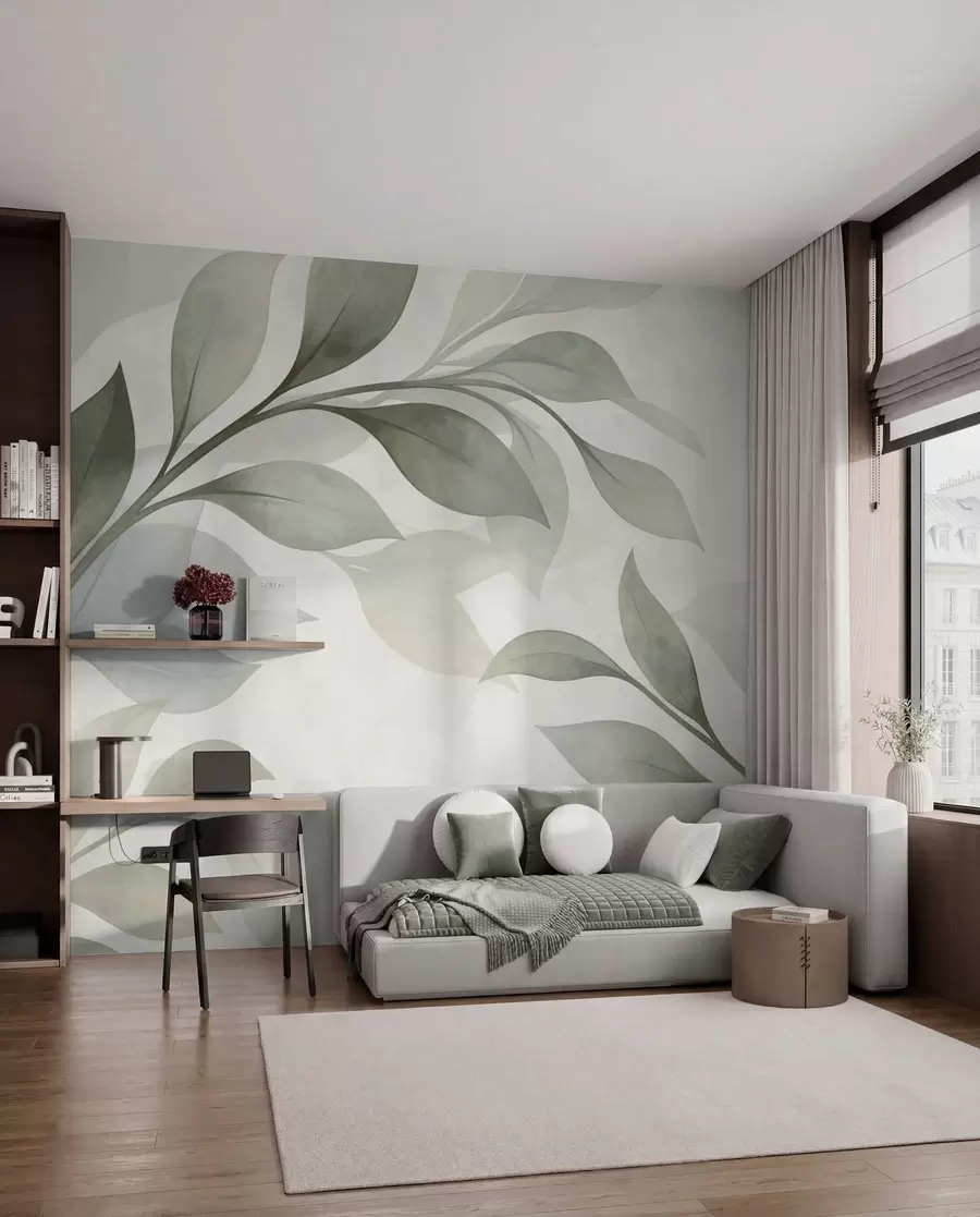 murales de pared Hojas grandes en azul y verde w05693