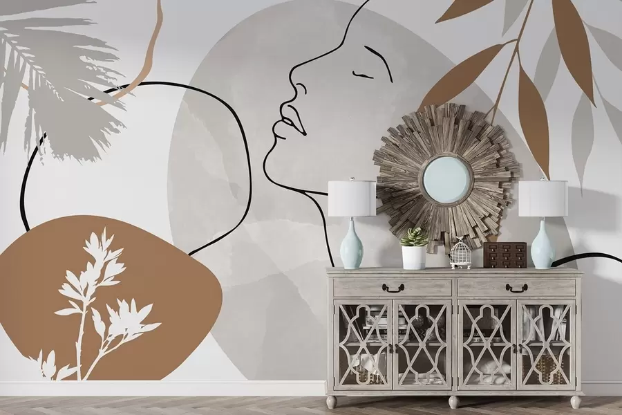 murales de pared Abstracción con vegetación y la silueta de un rostro w05776