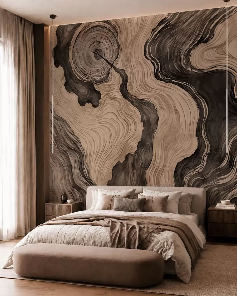 murales de pared Un motivo abstracto con un diseño lineal que imita la veta de la madera w05729