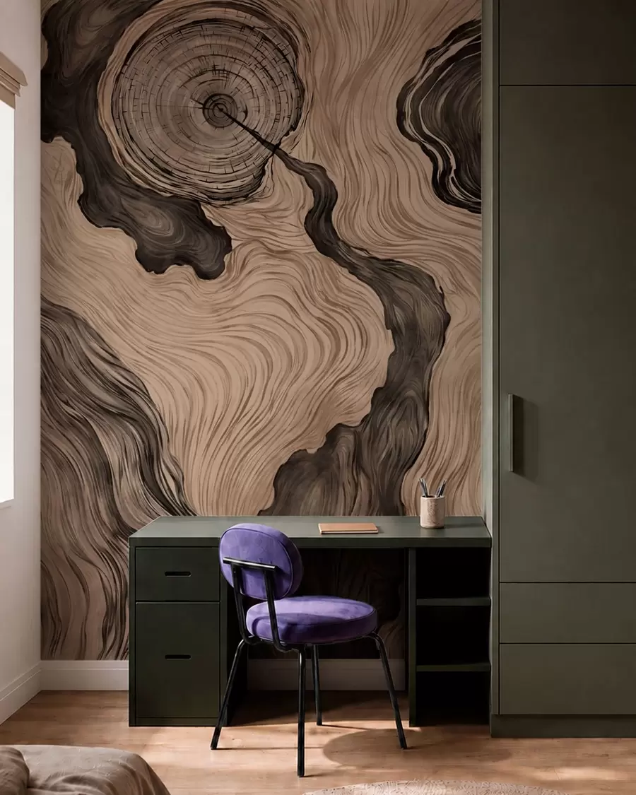 murales de pared Un motivo abstracto con un diseño lineal que imita la veta de la madera w05729