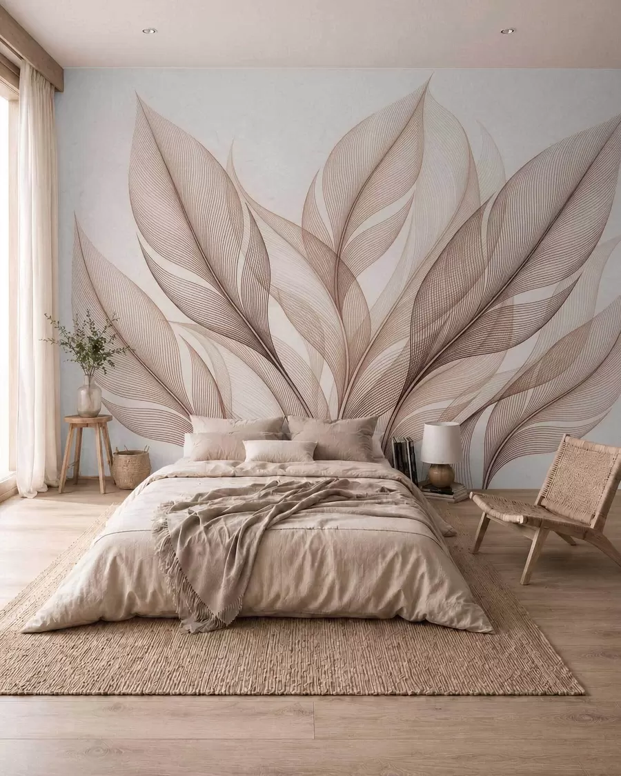 murales de pared Elegante composición botánica con grandes hojas estilizadas w09944