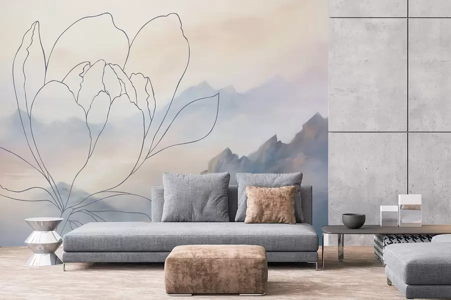 murales de pared Paisaje de montaña con la silueta de una flor w05788v1