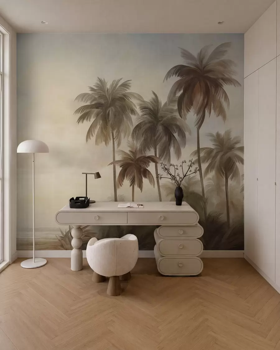 murales de pared Palmeras, paisaje tropical, arte con textura w09938