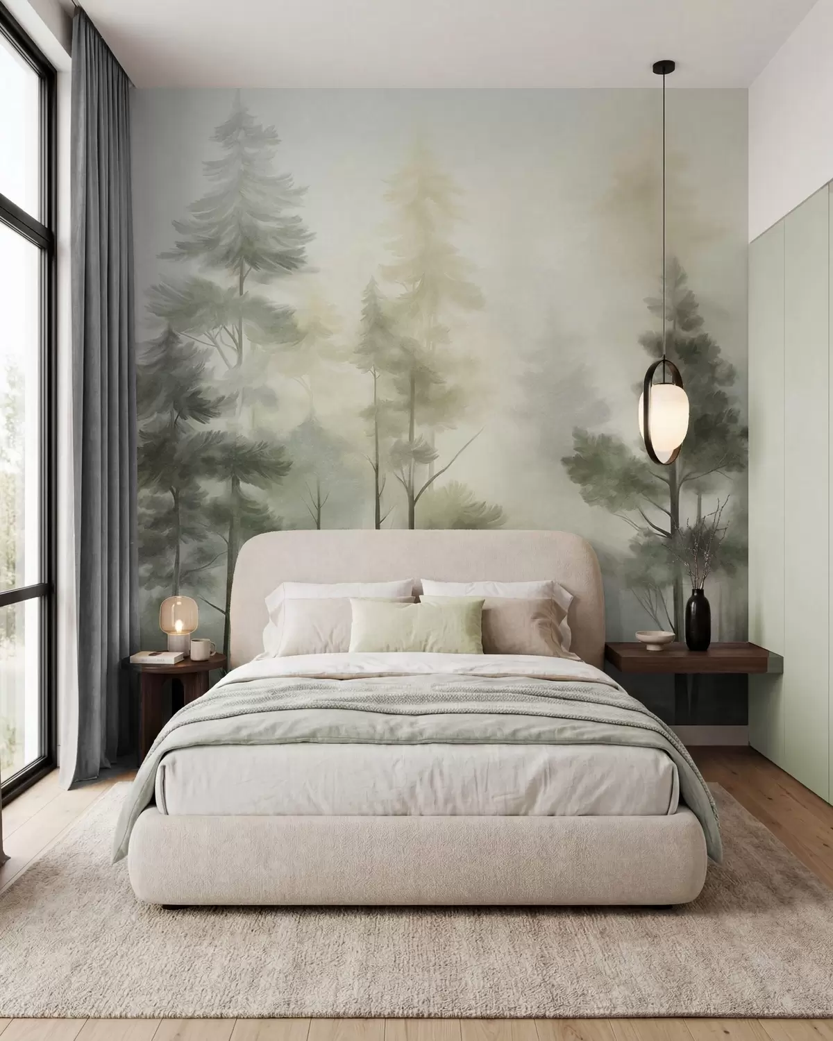 murales de pared Pinos en bruma dorada w09982v2