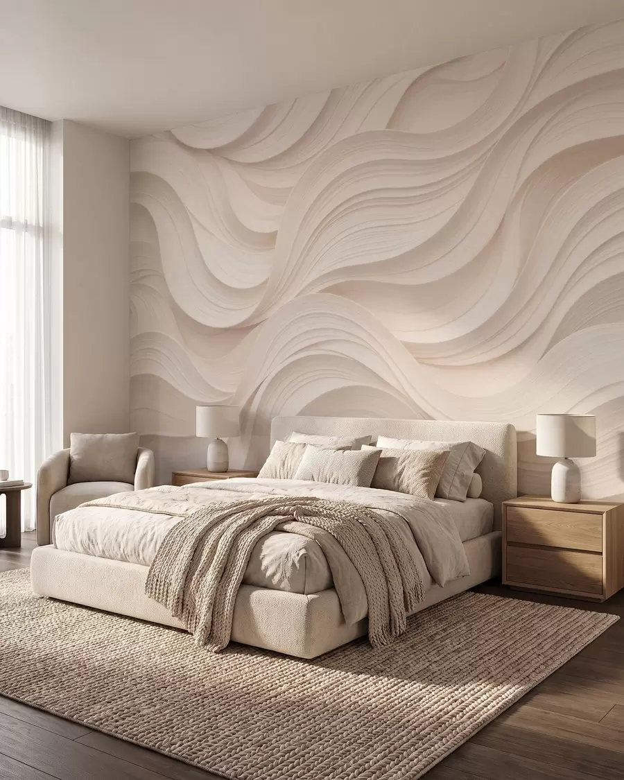 murales de pared Olas abstractas de color beige en estilo 3D w09957