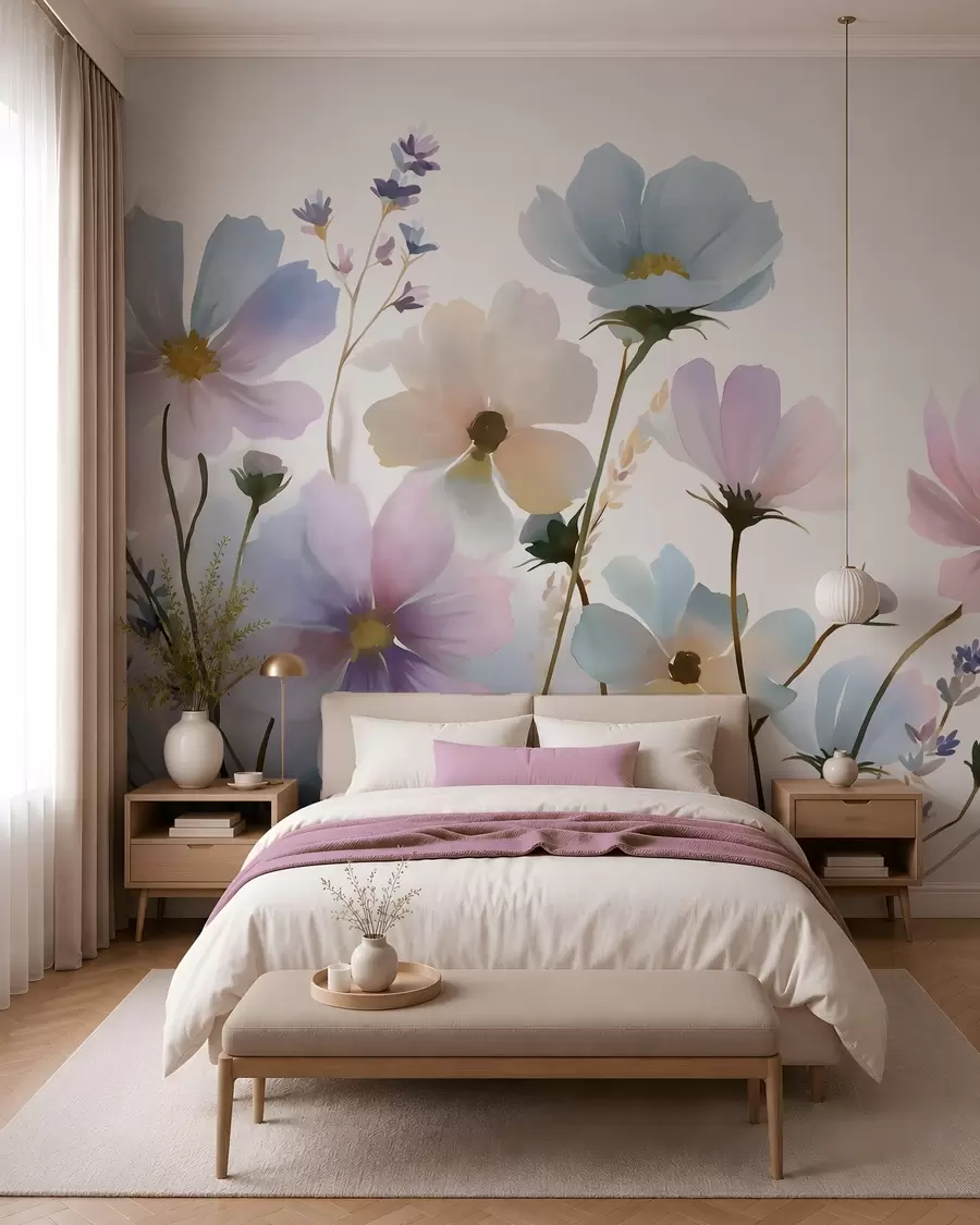 murales de pared Flores silvestres en estilo acuarela w05755