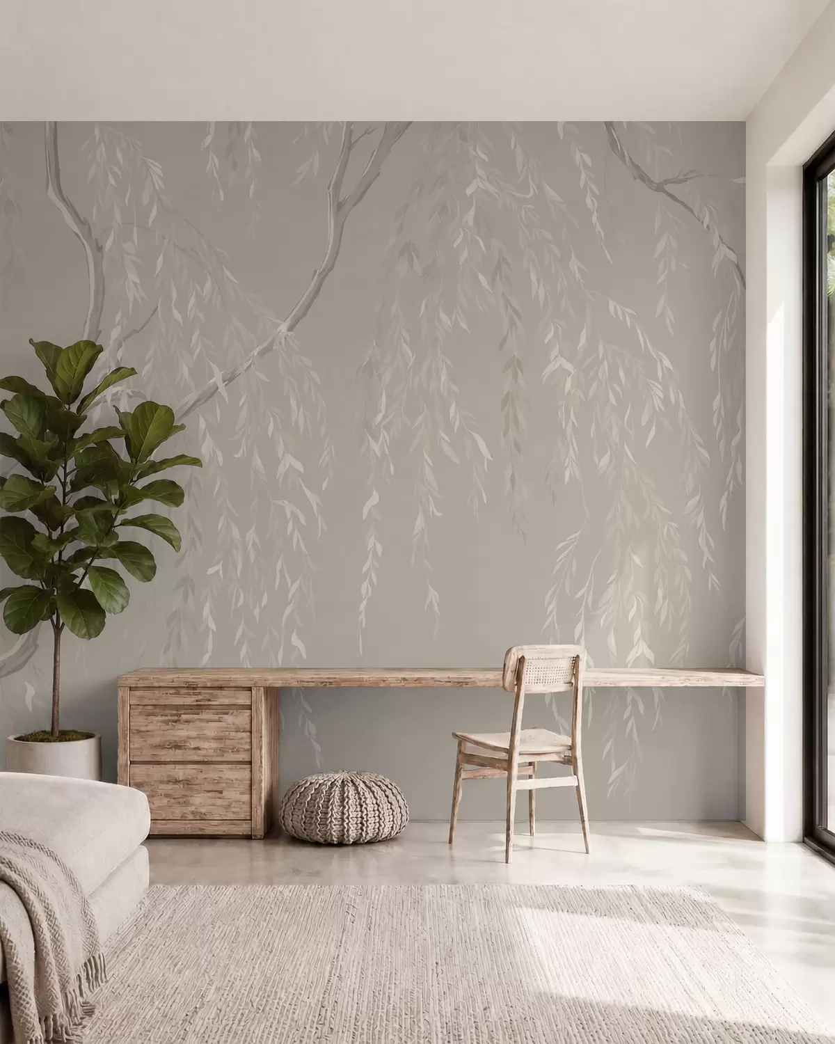 murales de pared Ramas claras con hojas blancas sobre un fondo cálido w05812v2