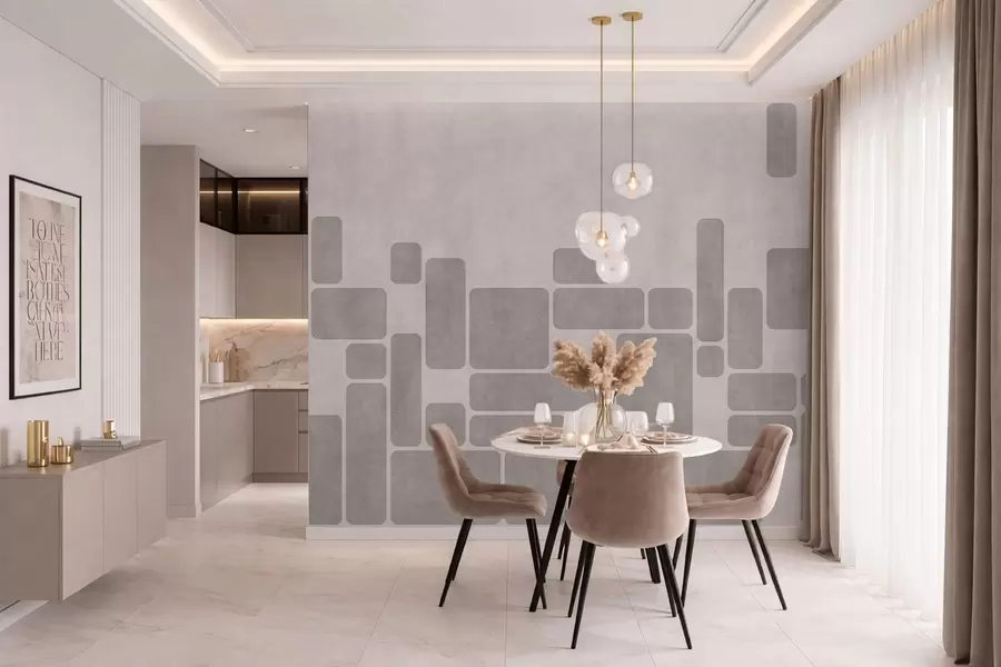 murales de pared Motivo geométrico en suaves tonos grises y rosados w05141v1