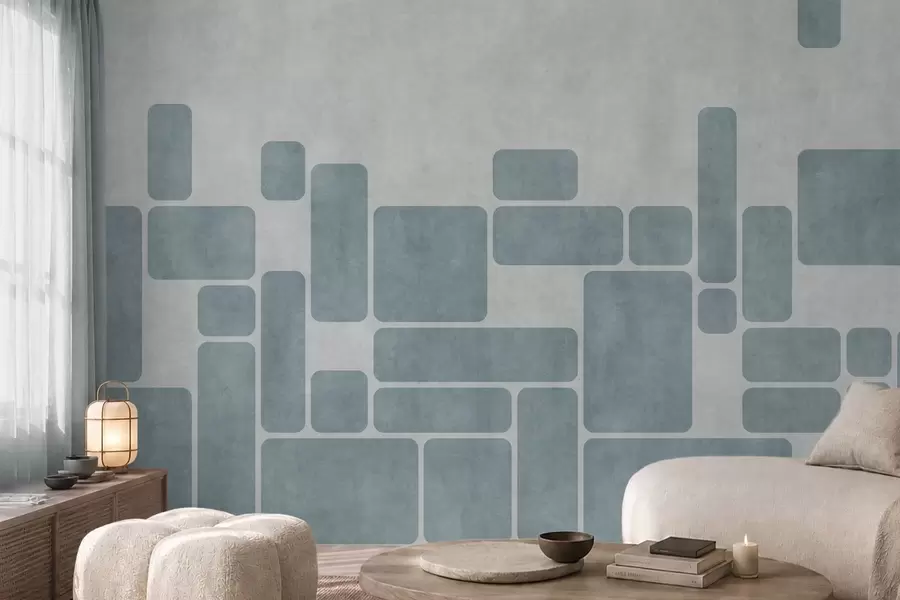 murales de pared Motivo geométrico en tonos azul claro w05141v2