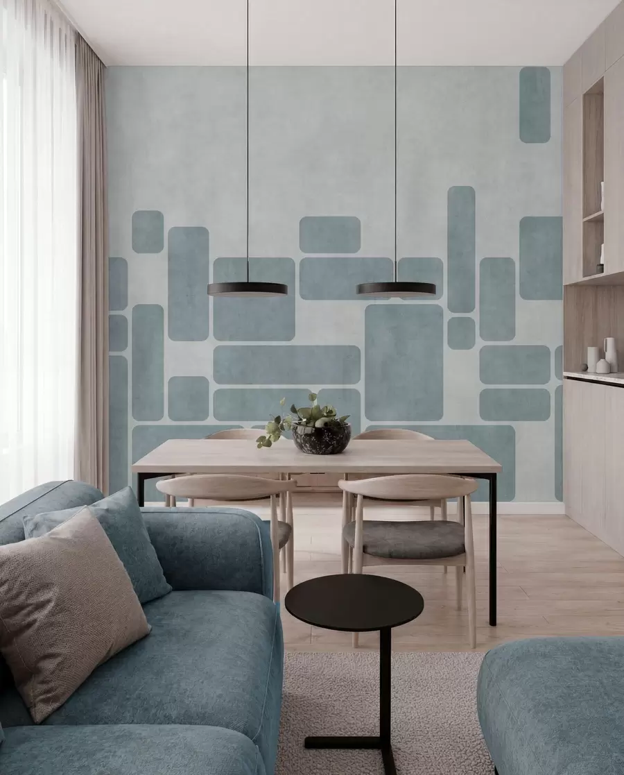 murales de pared Motivo geométrico en tonos azul claro w05141v2