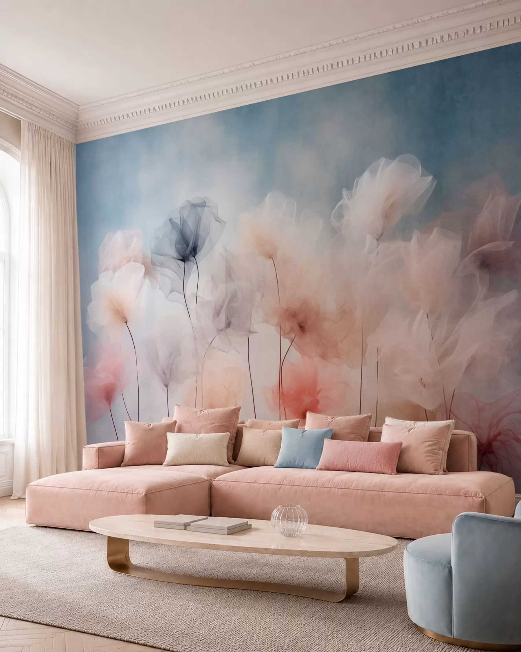 murales de pared Flores etéreas en delicados tonos pastel w05818