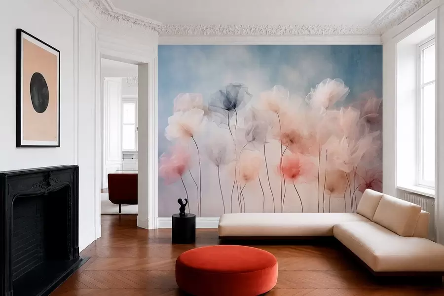 murales de pared Flores etéreas en delicados tonos pastel w05818