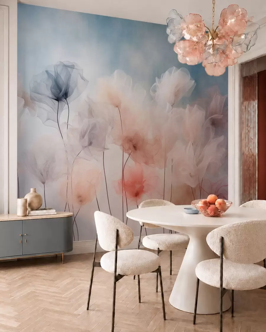 murales de pared Flores etéreas en delicados tonos pastel w05818