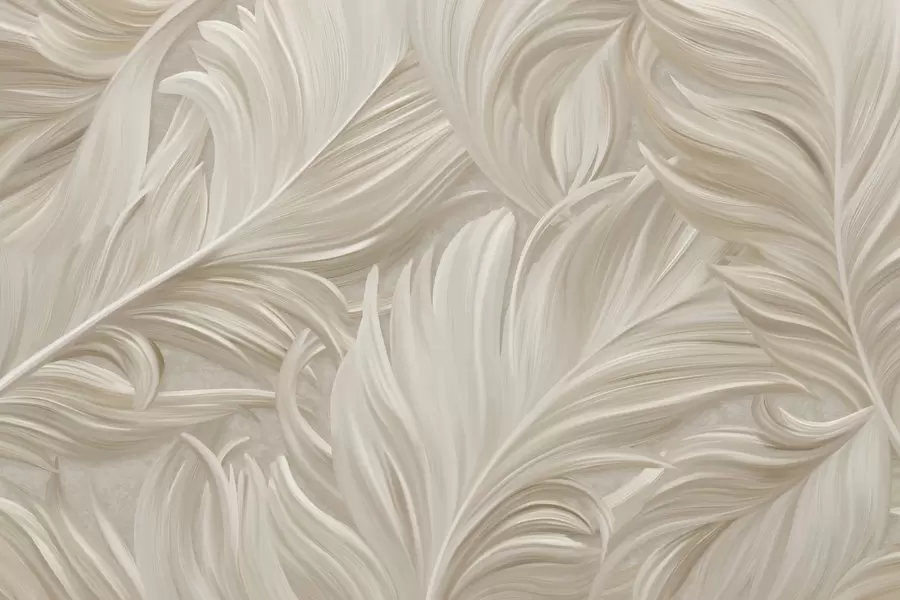 murales de pared Una pluma grande, pintada y curvada en cálidos tonos beige w05757
