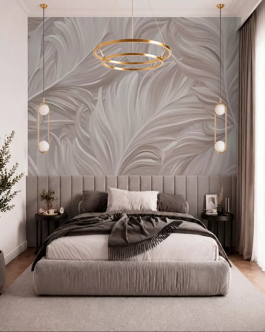 murales de pared Una pluma grande, pintada y curvada en tonos rosa perla w05757v1
