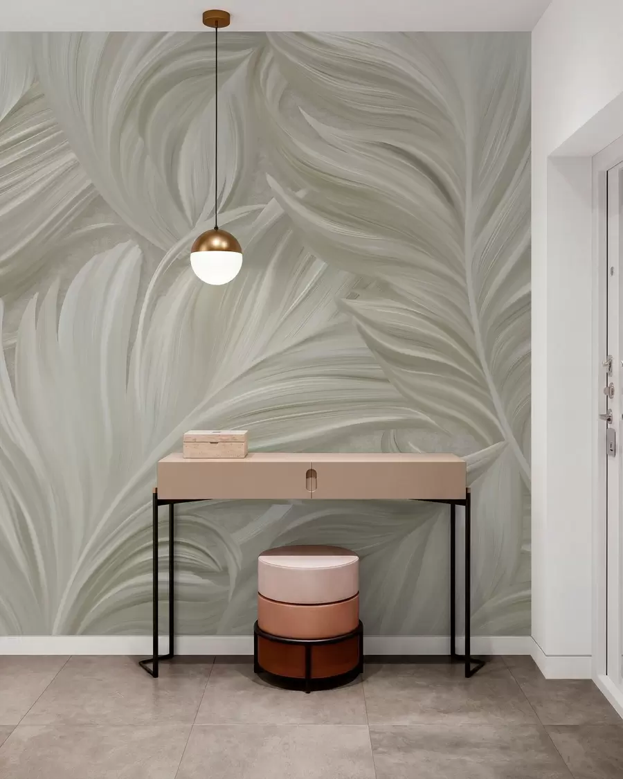 murales de pared Una pluma grande, pintada y curvada en tonos beige fríos w05757v2