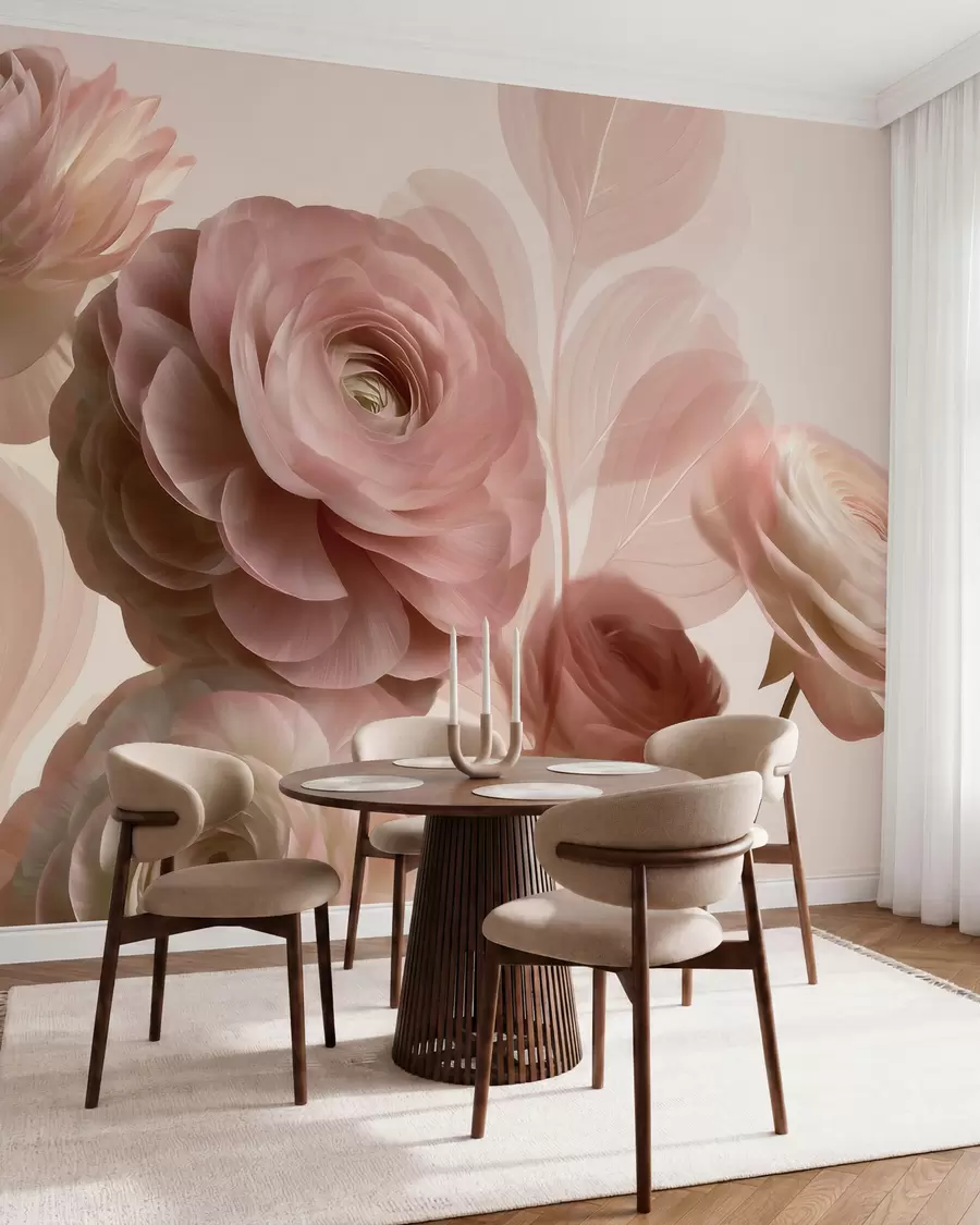 murales de pared Ranúnculos en rosa empolvado w09998