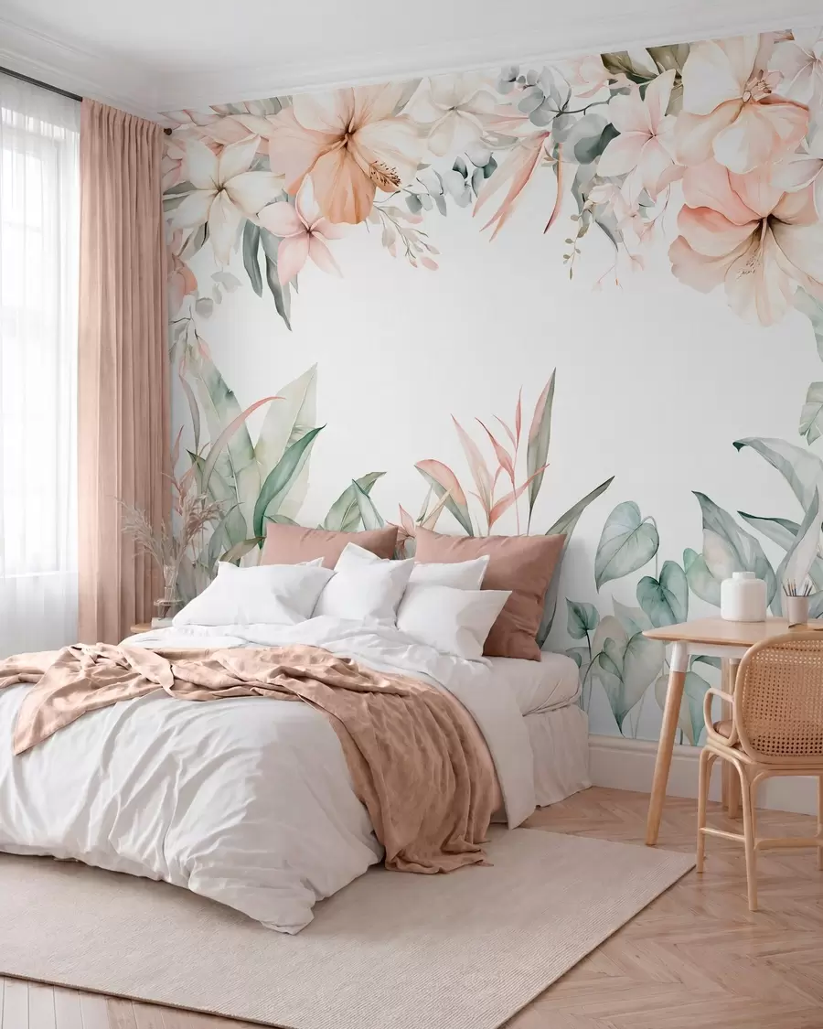 murales de pared Jardín tropical en rosa suave w05870
