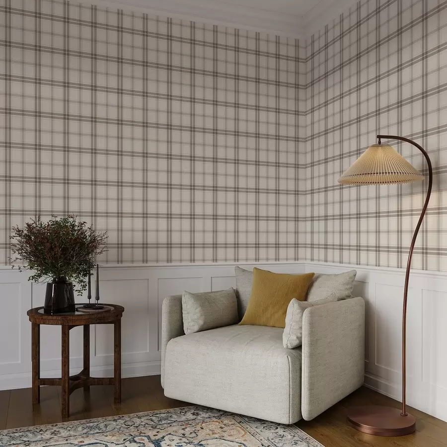 murales de pared Estampado a cuadros en tonos beige y grises a01250