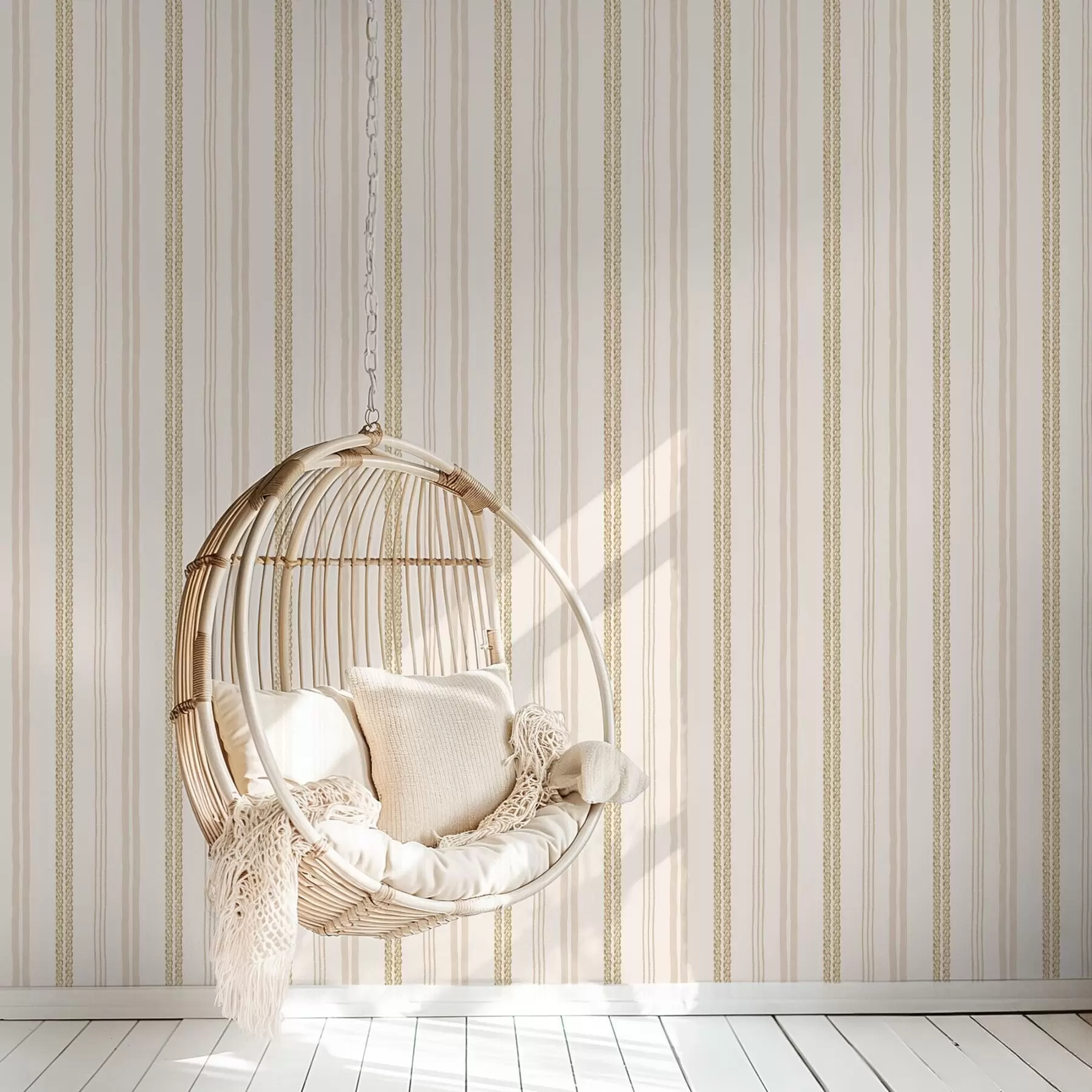 murales de pared Rayas verticales de color beige y adorno de doble trenza a01253