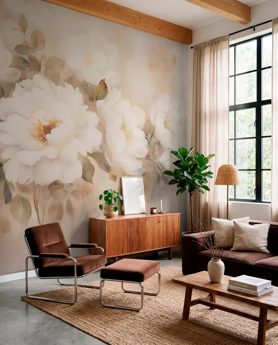 murales de pared Peonías de estilo vintage w05835