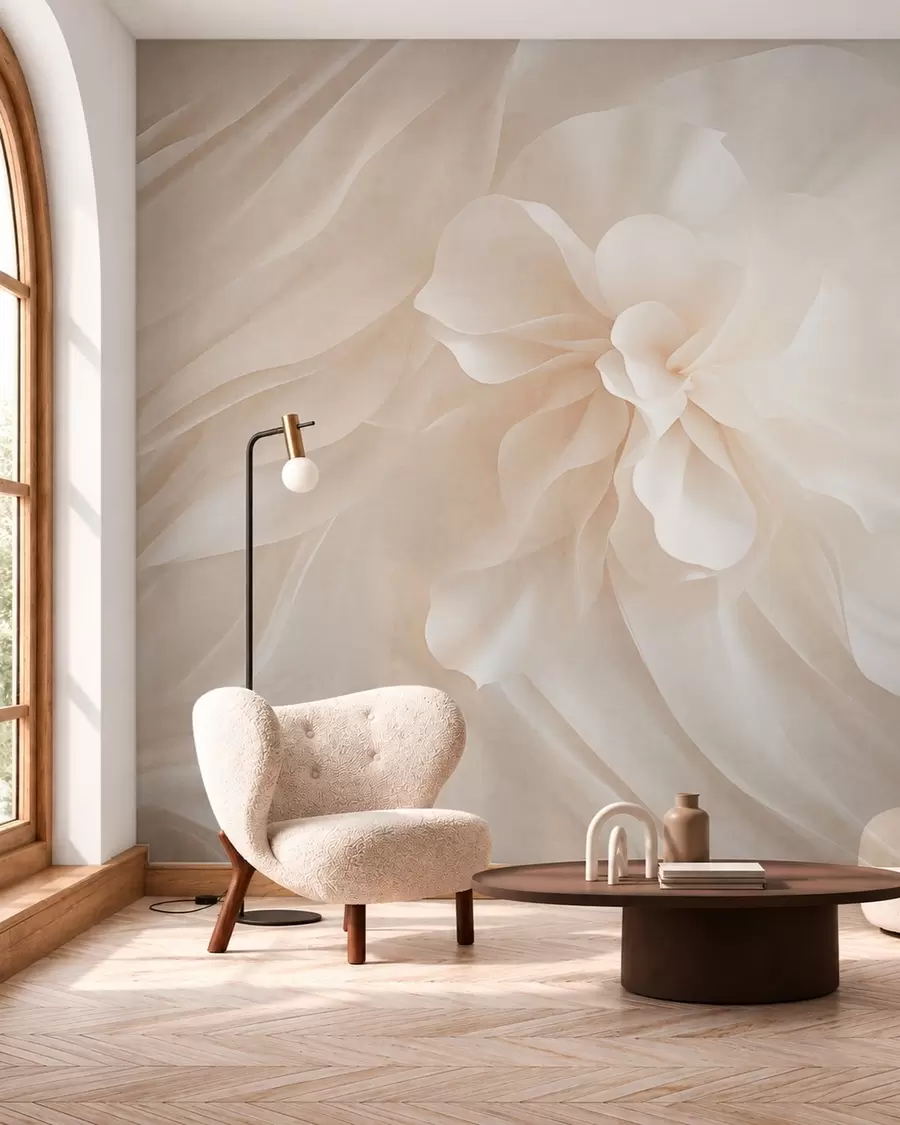 murales de pared Una voluminosa flor blanca entre formas esbeltas y delicadas w05894