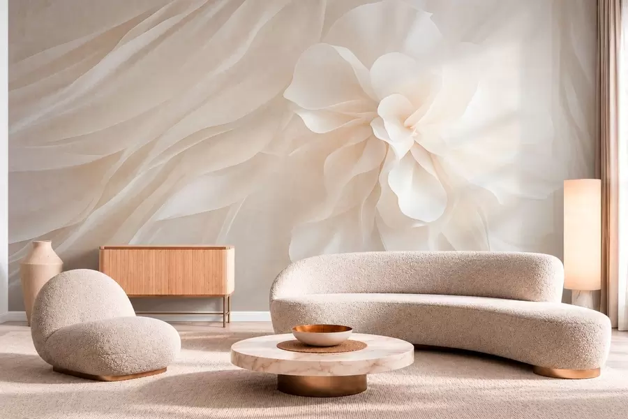 murales de pared Una voluminosa flor blanca entre formas esbeltas y delicadas w05894