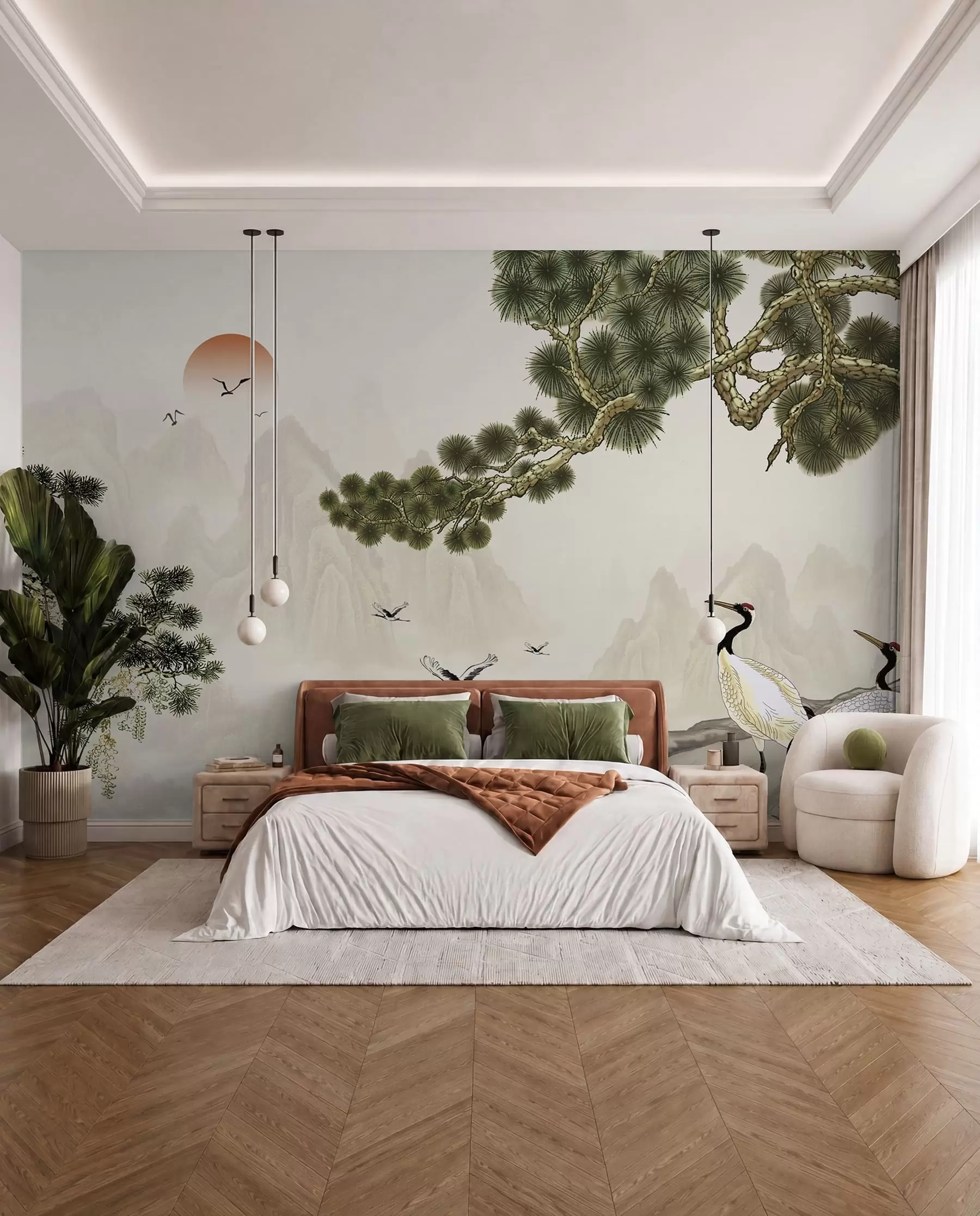 murales de pared Aves bajo los pinos u34508