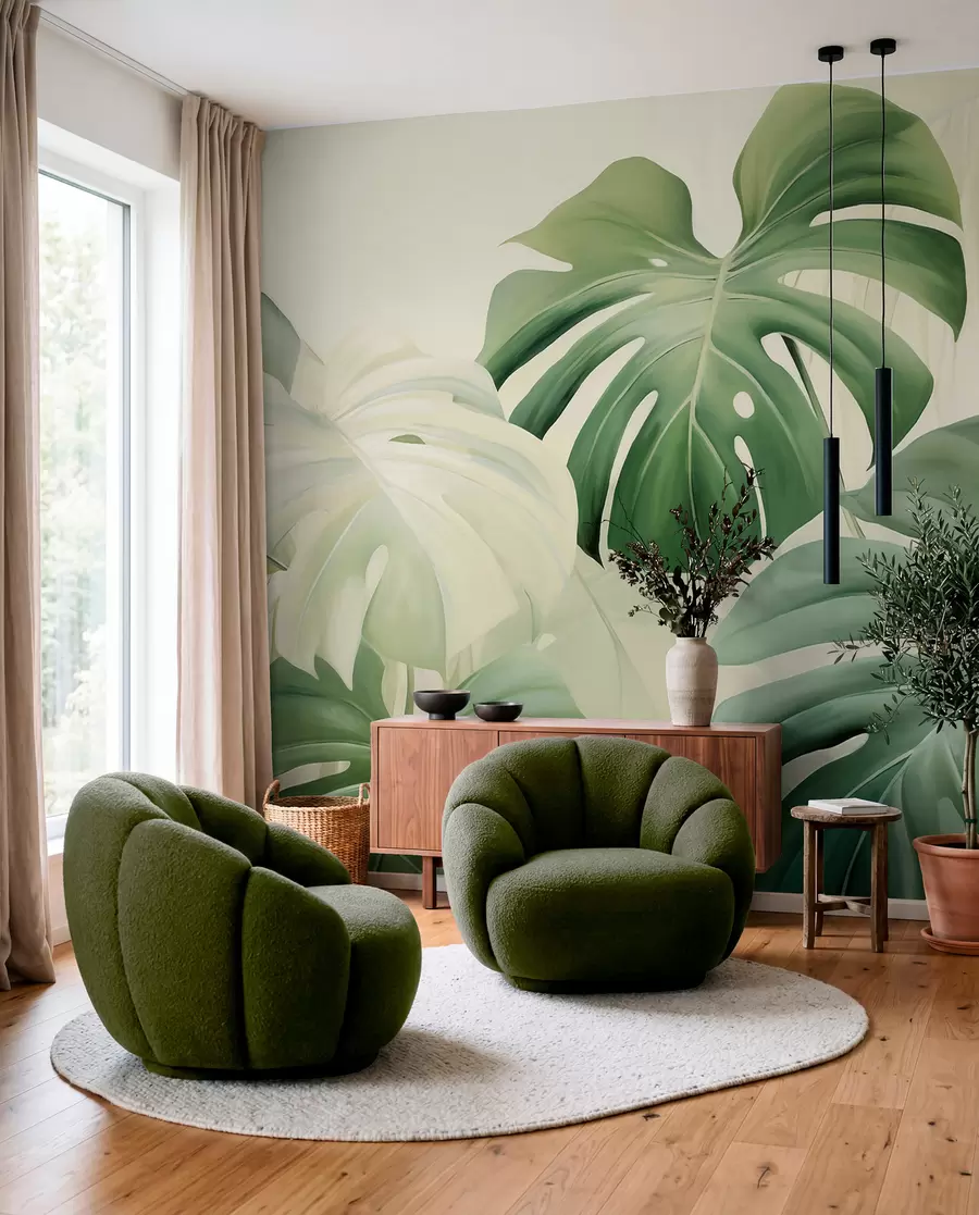 murales de pared Monstera, hojas de palmera w05909