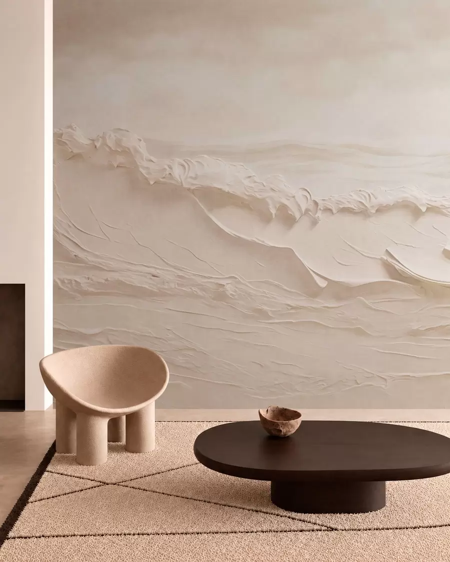 murales de pared Olas marinas claras con textura en tonos cremosos w05898