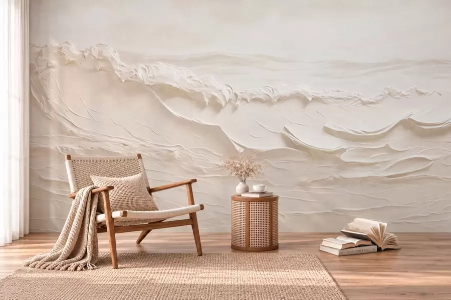 murales de pared Olas marinas claras con textura en tonos cremosos w05898