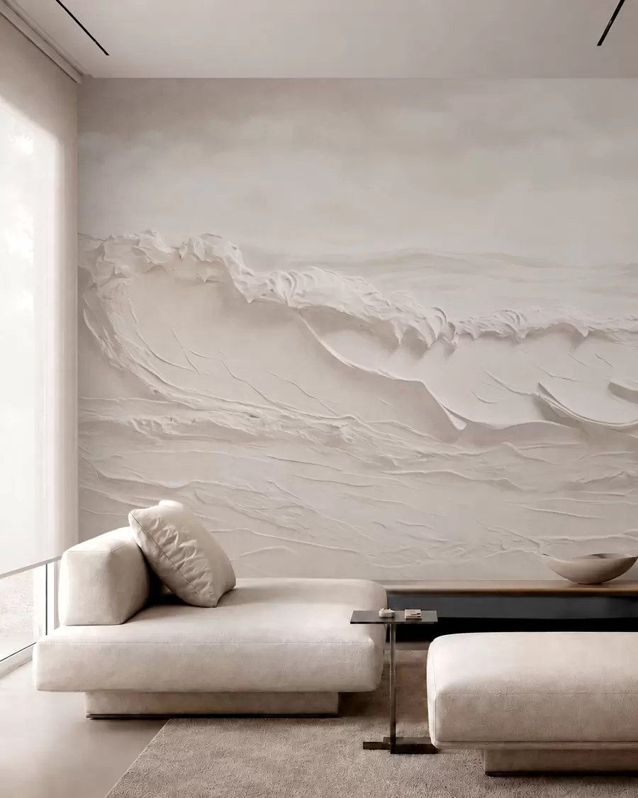 murales de pared Olas marinas en relieve en tonos neutros claros w05898v1
