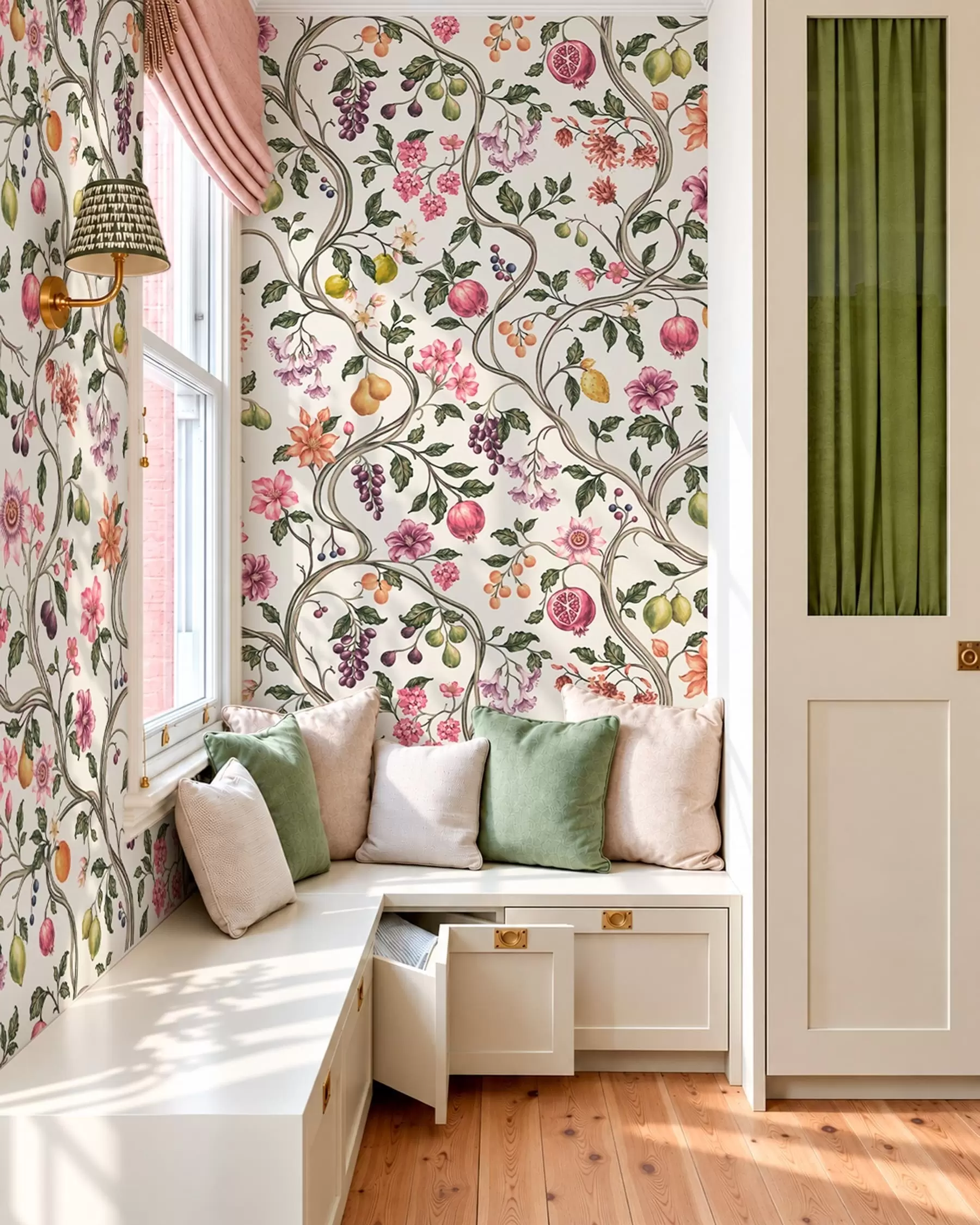 murales de pared Motivo floral y frutal con ramas entrelazadas w05862v1