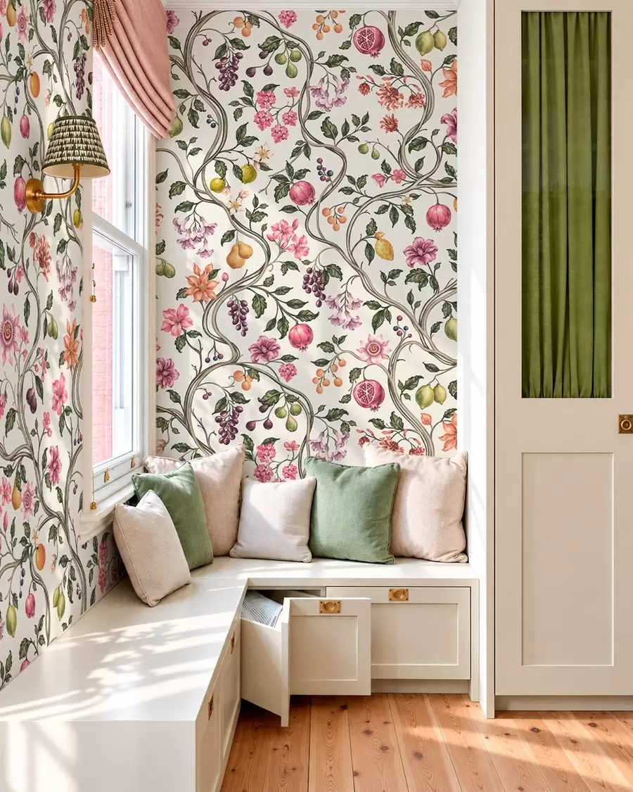 murales de pared Motivo floral y frutal con ramas entrelazadas w05862v1