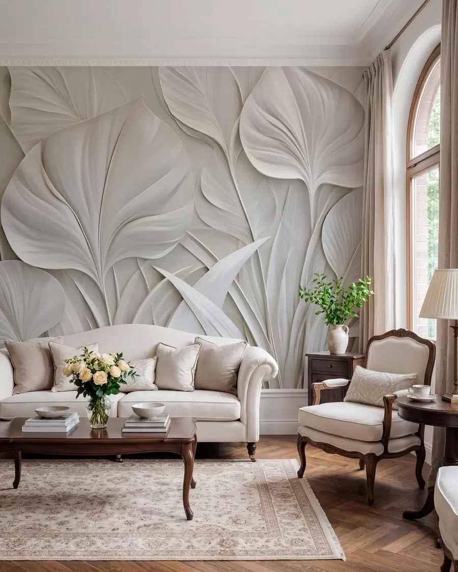 murales de pared Hojas grandes en estilo de bajorrelieve w10074