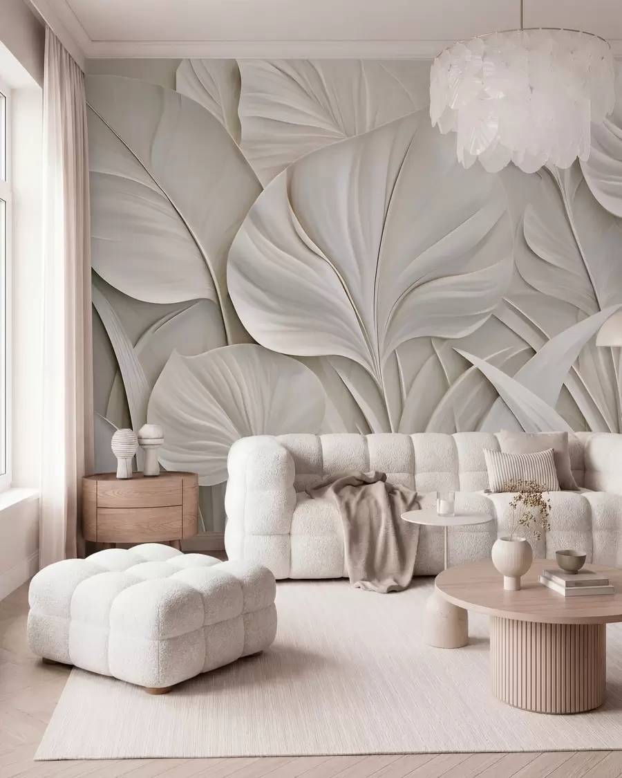murales de pared Hojas grandes en estilo de bajorrelieve w10074