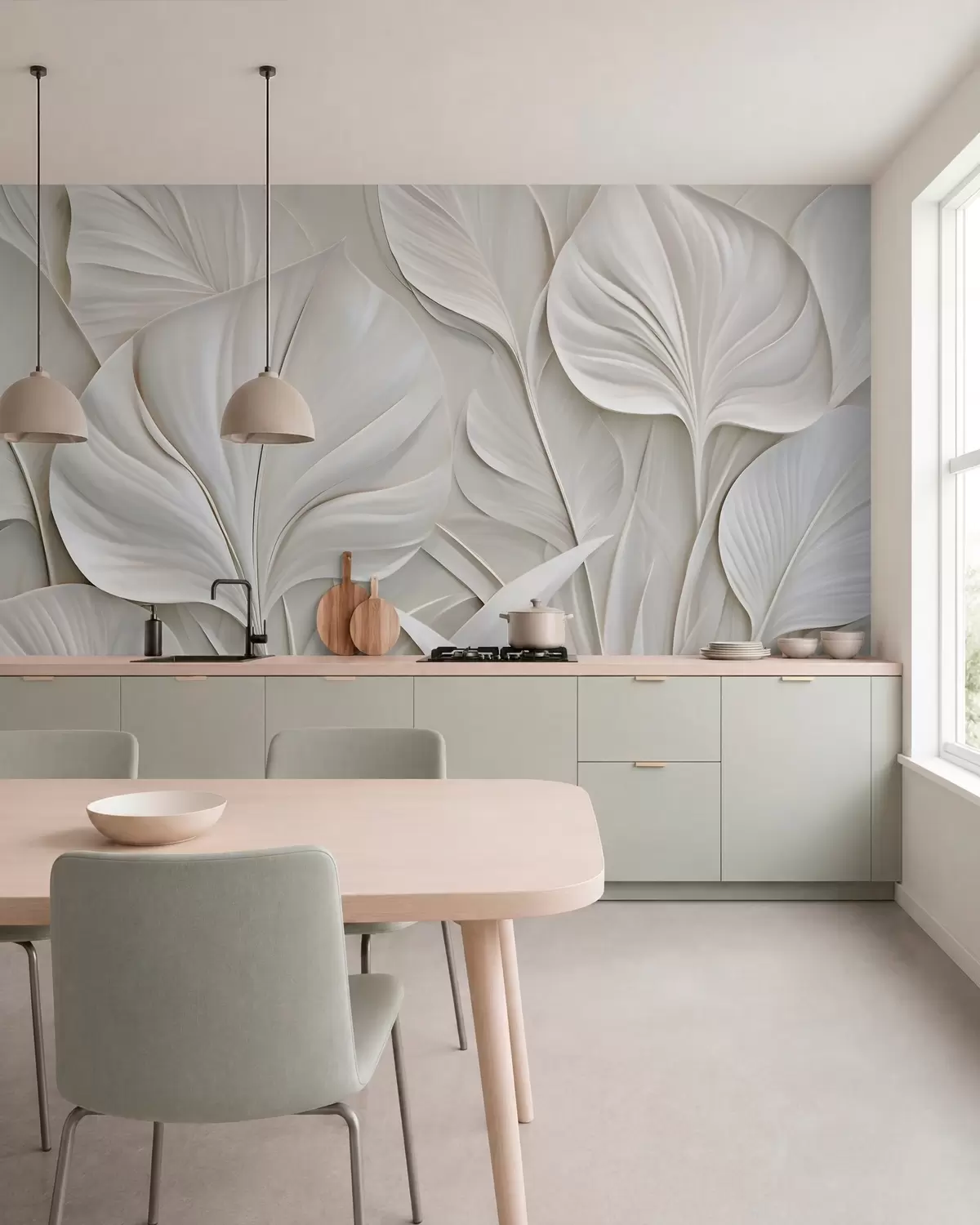 murales de pared Hojas color perla w10074