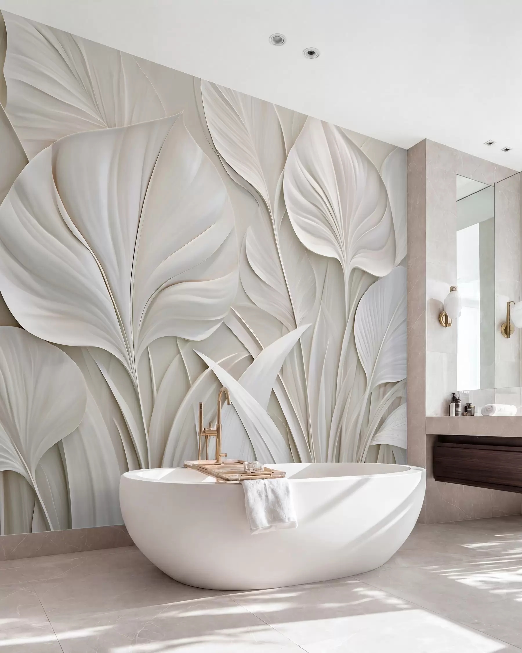 murales de pared Hojas color perla w10074
