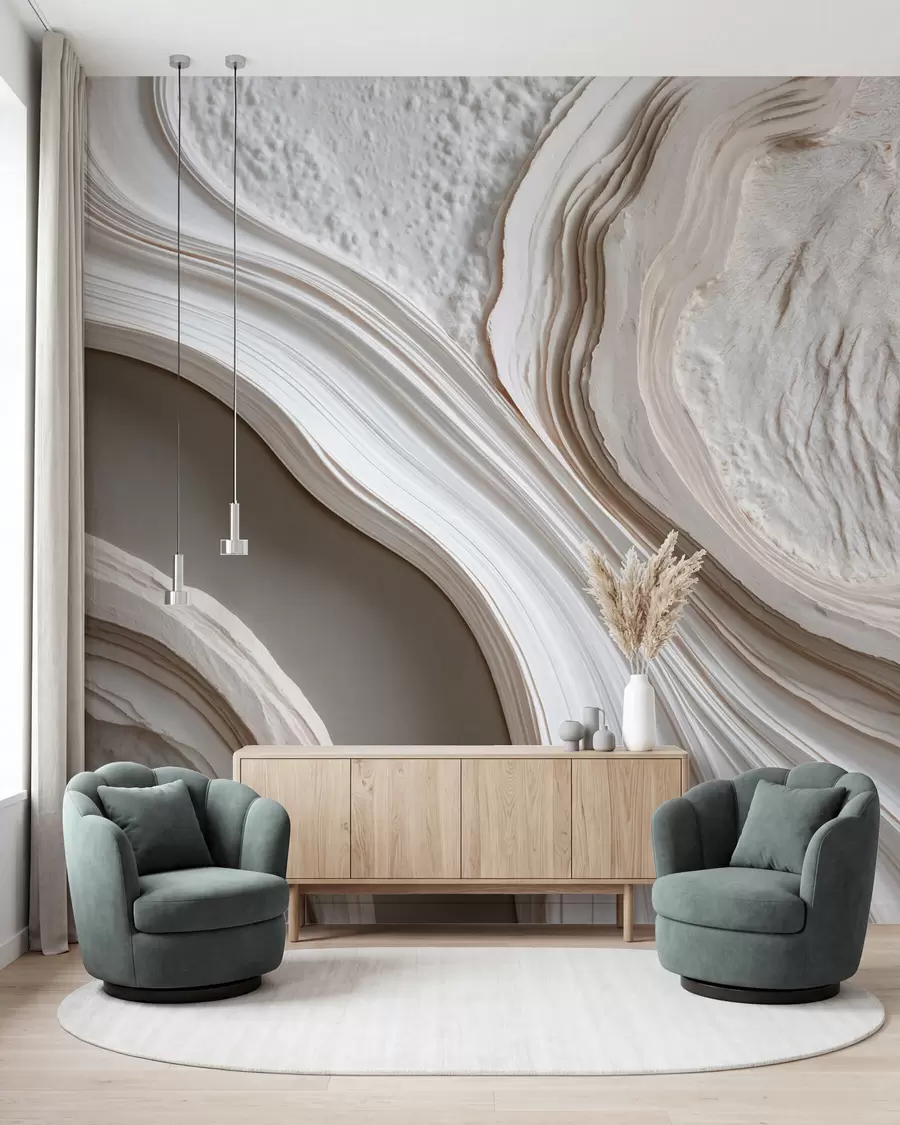 murales de pared Imitación de yeso con textura ondulada en tonos crema-beige con efecto 3D w10042