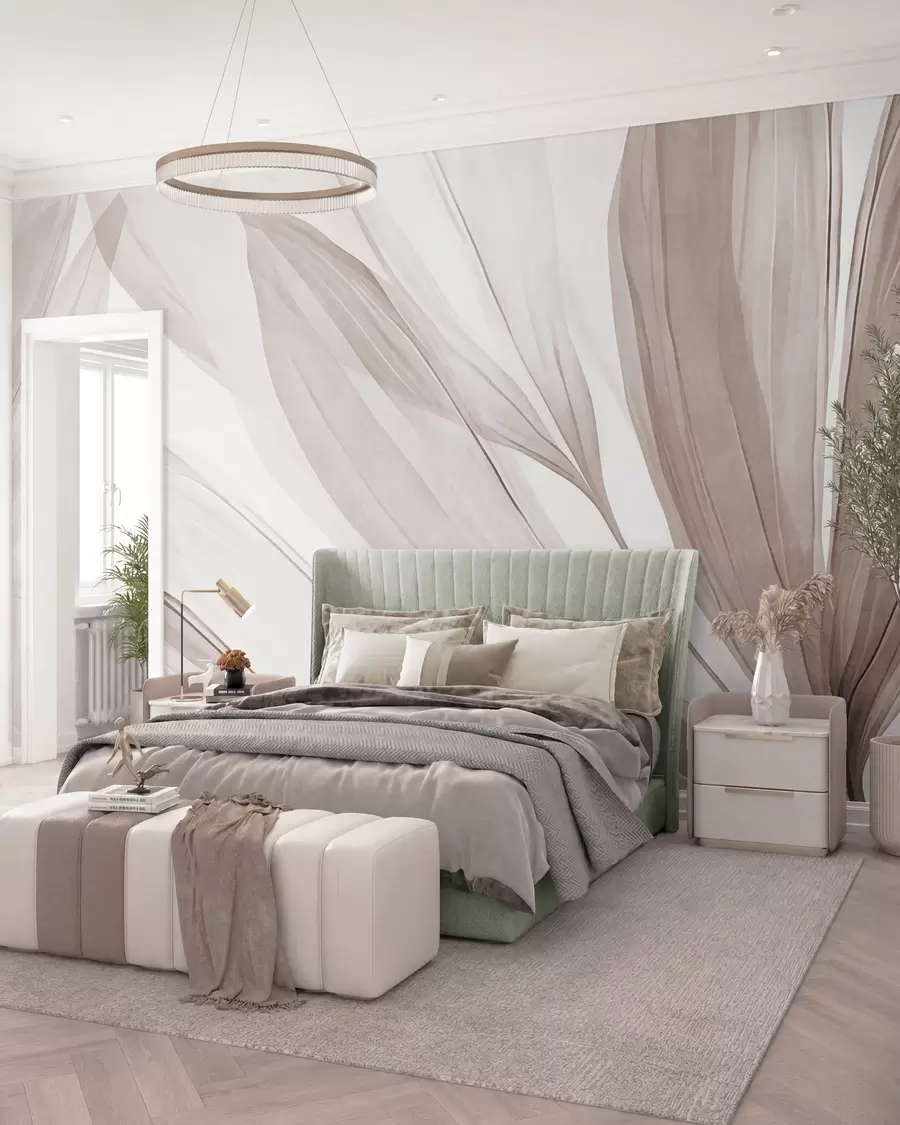 murales de pared Hojas de seda · Beige w10063v1
