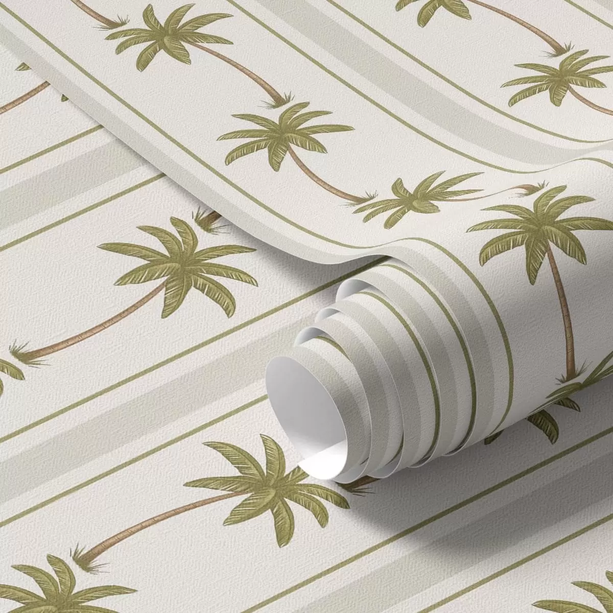 Papel pintado Rayas verticales con palmeras sobre un fondo claro a01278