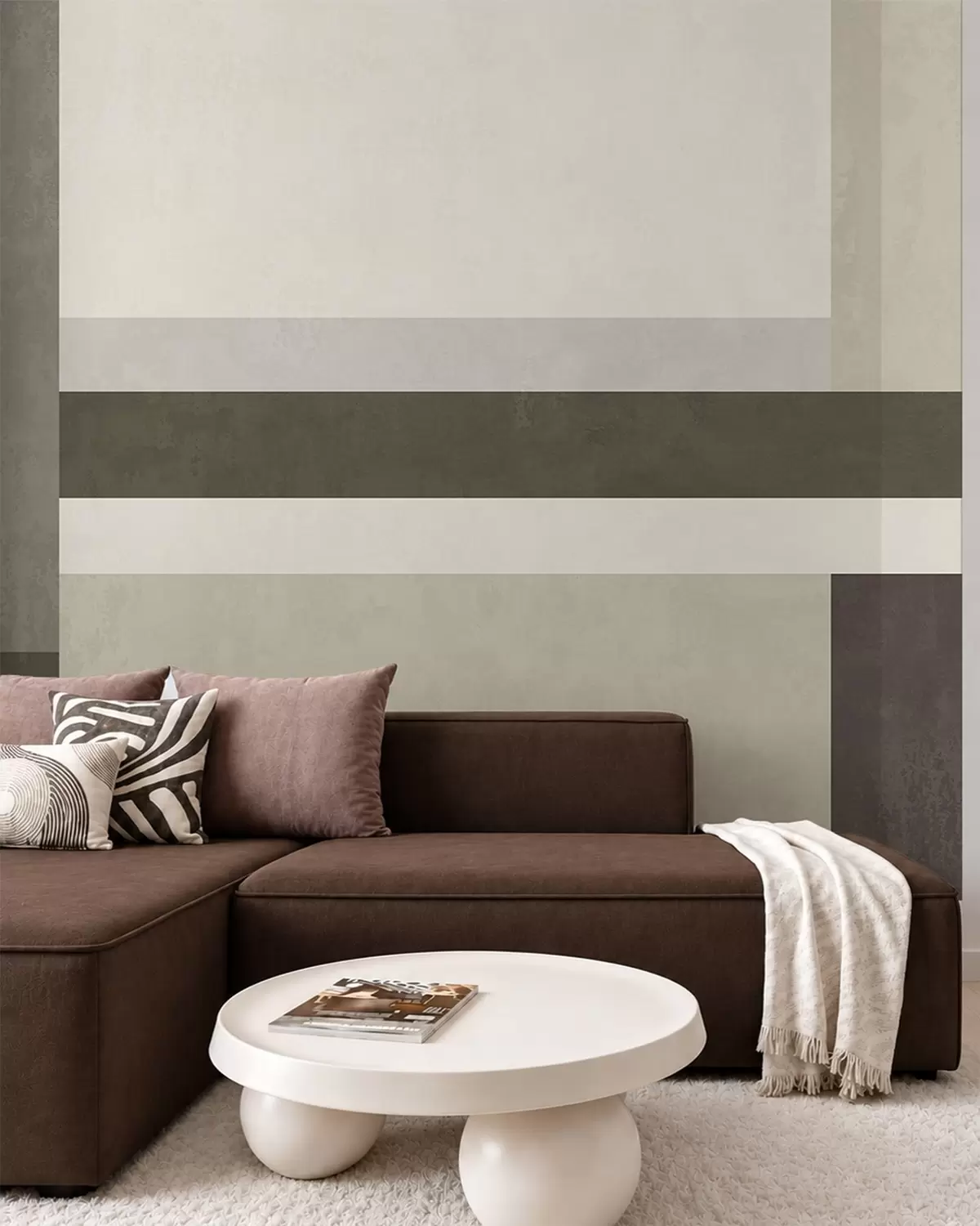 murales de pared Composición geométrica con bloques de color oliva, gris y beige w05890v3