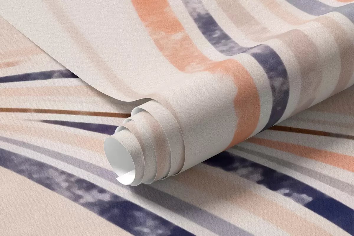 murales de pared Hierbas decorativas abstractas con elegantes hojas alargadas en tonos melocotón, crema y azul acuarela w10093
