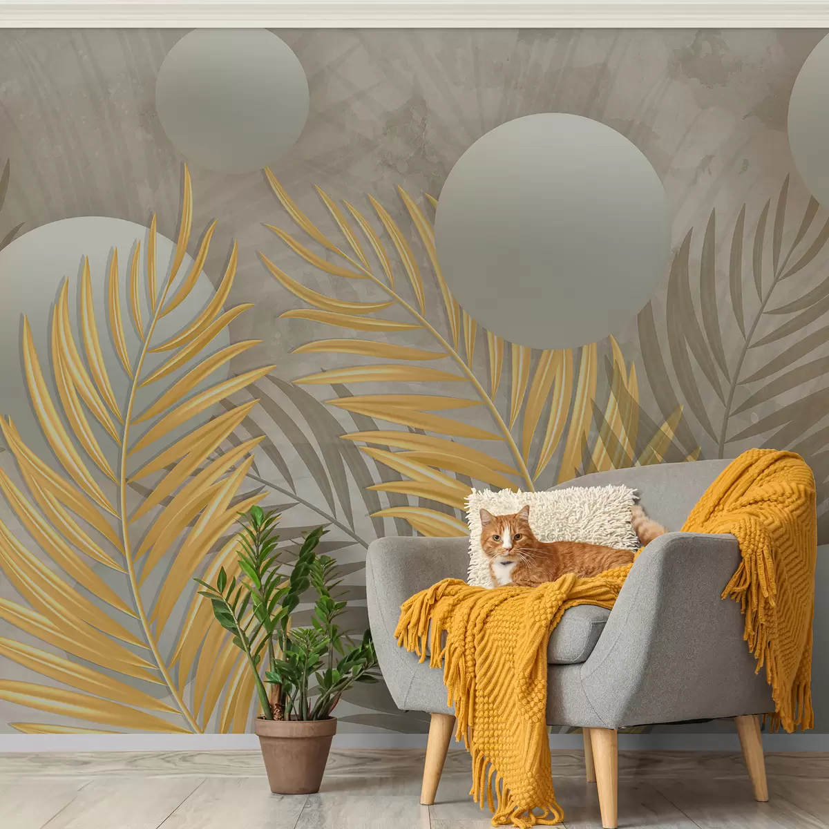 murales de pared Hojas y cuadrados 3d u80467