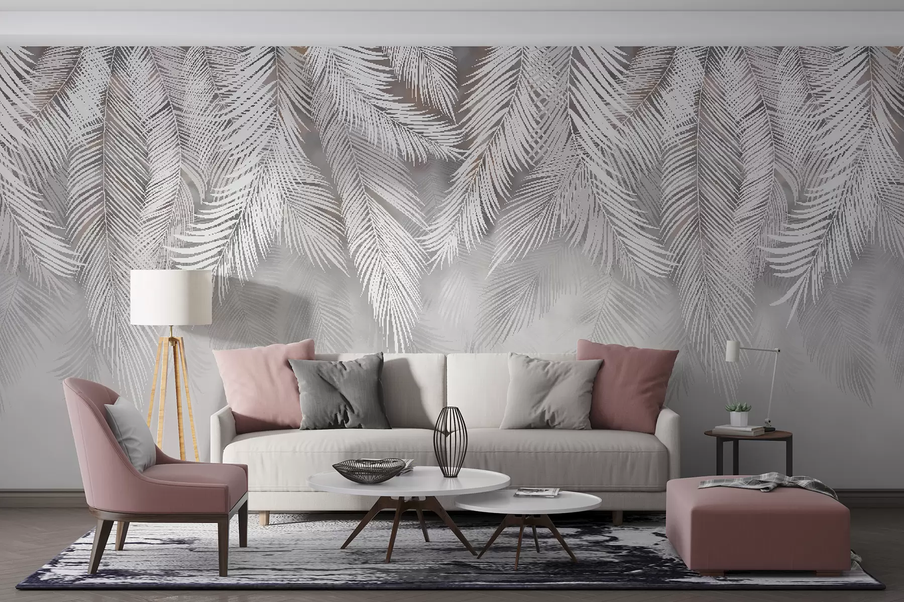 murales de pared Ramita, gris e planta u48556v6